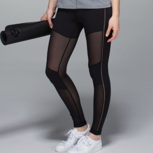lululemon athletica Pants - lululemon hot to street black mesh leggings size 6
